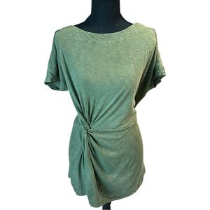 Anthropologie Deletta Olive Green Knot Front Tunic Top Size M Boho
